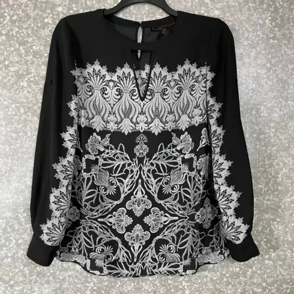 BCBGMaxAzria Black and White Embroidered Blouse - Picture 1 of 3